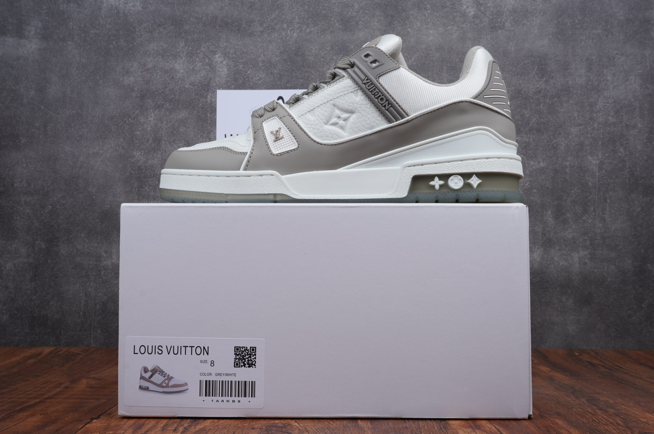 Louis20Vuitton20LV20Trainer20Grey20White-scaled-1 Louis Vuitton LV Trainer Grey White - Image 1